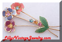 Austria Azub enamal flowers rhinestones brooch