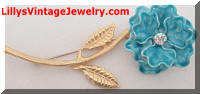 Aqua blue enamel flower vintage brooch