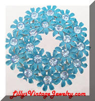 Blue Enamel Rhinestones Flowers Wreath Brooch