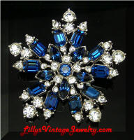 Vintage BOGOFF Blue Rhinestones Snowflake Brooch