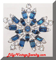 Vintage BOGOFF Blue Rhinestones Snowflake Brooch