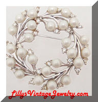 Vintage BOGOFF Pearls Rhinestones Wreath Brooch