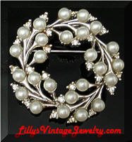 Vintage BOGOFF Pearls Rhinestones Wreath Brooch