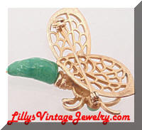 Vintage Golden faux Jade Butterfly Bug Brooch