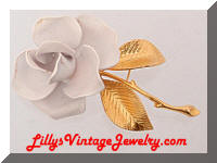 CERRITO White Enamel Golden Rose Flower Brooch