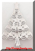 Vintage Silver Christmas Tree Blue Rhinestones Brooch