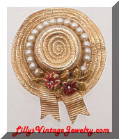 CINER Golden Sun Bonnet Pearls Brooch