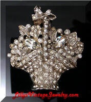 Vintage CORO Rhinestones Floral Basket Brooch ~ Book Pc