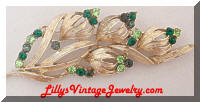 Coro green rhinestones flower brooch