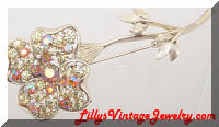 Vintage CORO AB Yellow Rhinestones Flower Brooch