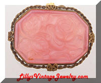 Victorian CZECHO-SLOV Pink Pressed Roses Flowers Brooch