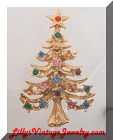 MEESCO Golden Rhinestones Christmas Tree Brooch