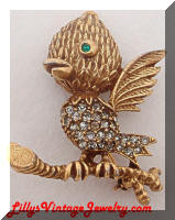 Vintage Egghead Rhinestone Bird Brooch