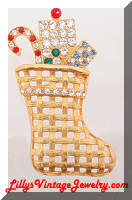 EISENBERG Ice Golden Glitzy Christmas Stocking Brooch