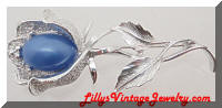 Vintage EMMONS Silver Flower Blue Cab Brooch