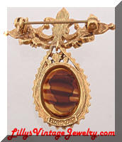 Vintage FLORENZA Dangle Cameo Golden Brooch