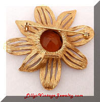 Vintage FLORENZA Golden Topaz RS Flower Brooch