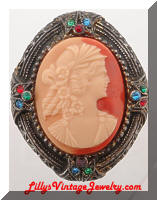 Vintage Bohemian Jeweled Glass Cameo Brooch