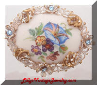 Vintage West GERMANY Floral Rhinestones Cameo Brooch