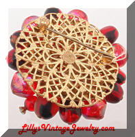 Vintage W. GERMANY Red Beads Rhinestones Cluster Brooch