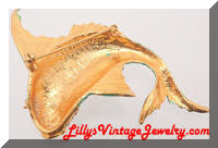 Vintage Green Enamel Rhinestones Flying Fish Brooch