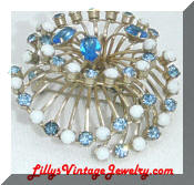 Carnegie blue white rhinestones brooch