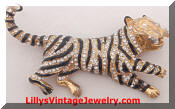 Hattie Carnigie Enamel Rhinestones Tiger Vintage Brooch
