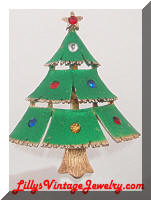 Vintage J.J. Enamel Rhinestones Christmas Tree Brooch