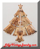 Vintage J.J. Enamel Rhinestones Christmas Tree Brooch