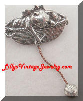 JJ Playful Kitty Cat Vintage Brooch