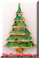 Vintage J.J. Enamel Rhinestones Christmas Tree Brooch