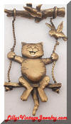 Jonet Jewelry Cat swing bird brooch