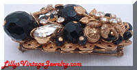 Jonne Schrager Black Beads Rhinestones Filigree Brooch