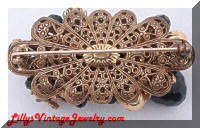 Jonne Schrager Black Beads Rhinestones Filigree Brooch