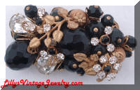 Jonne Schrager Black Beads Rhinestones Filigree Brooch