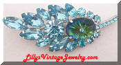 Juliana D&E blue art glass rhinestones leaf brooch