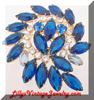 DeLizza and Elster JULIANA Blue Rhinestones Comma Brooch