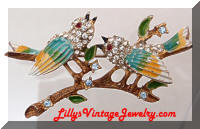 Vintage KRAMER Enamel Rhinestones Baby Birds Brooch