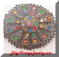 LN 25 multi colored rhinestones vintage brooch