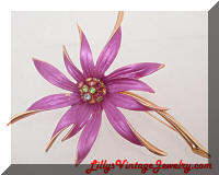 Vintage LISA Large Fuchsia Flower Rhinestones Brooch