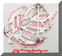 LISNER Pink Rhinestones Lucite Leaf Brooch