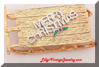 Vintage Merry Christmas Sled Brooch