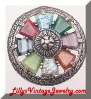 Vintage MIRACLE Multi Stones Celtic Brooch