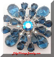 Large Vintage Montana Blue Rhinestones Brooch