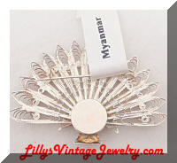 Silver MYANMAR Hearts Peacock Brooch