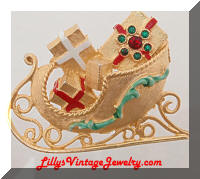 Vintage MYLU Christmas Santa's Sleigh Gifts Brooch