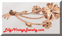 Vintage Ostby & Barton Co. Rose Gold Floral Rhinestones Brooch