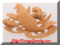 Vintage Carved Celluloid Fish Brooch