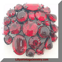 Vintage Garnet Red Rhinestones Brooch