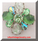 Regency Vintage green rhinestones confetti glass brooch
